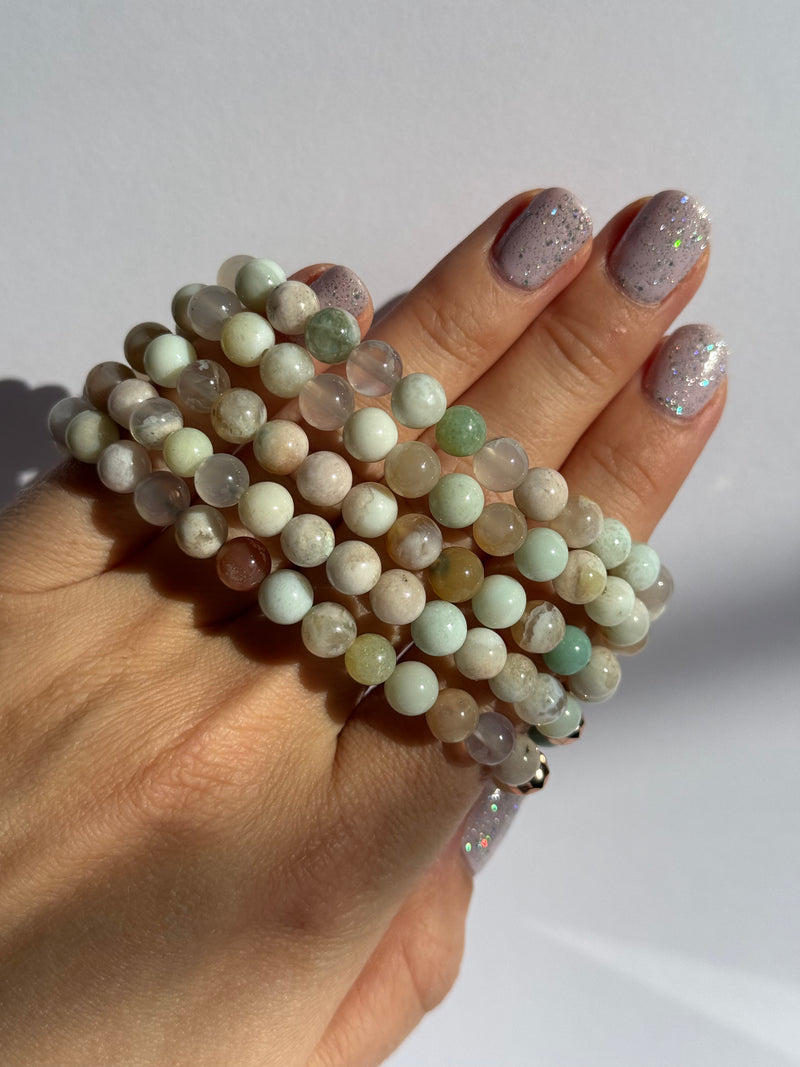 Limited Edition | Green Flower Agate + Rose Quartz