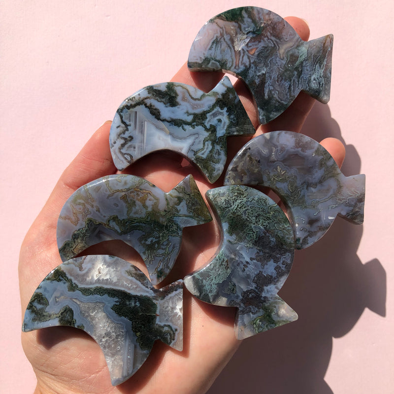 Moss Agate Standing Moons