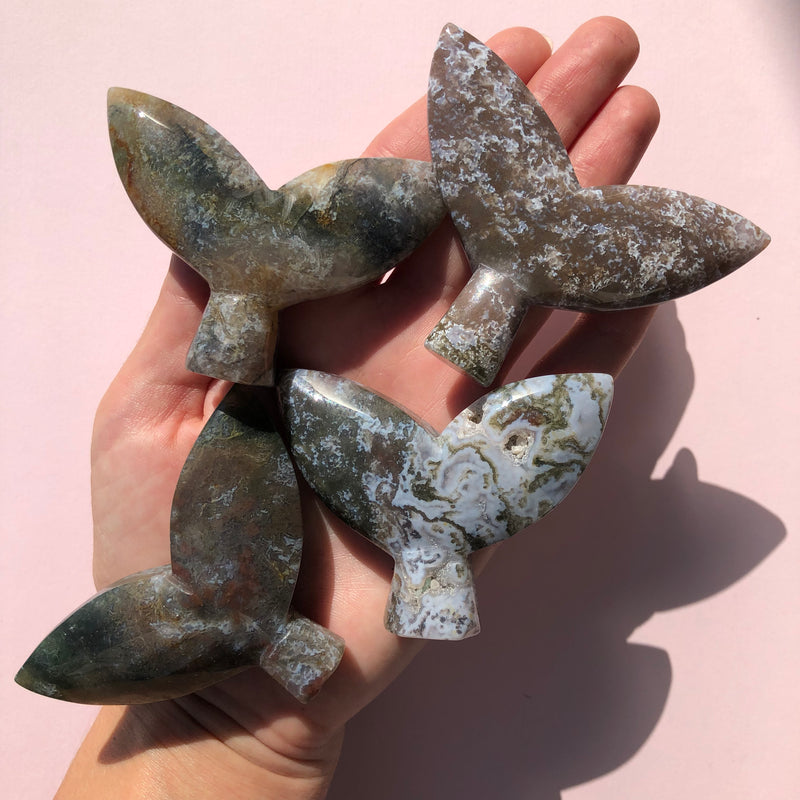 Moss Agate Whale Tails